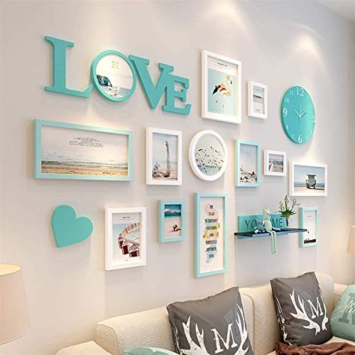 Image of Photo Frames Picture Frame Photo Frame, Picture Frames Set Large Multi Wall 14 Pieces Gallery Kit With Decorative Art Prints & Hanging Template, 4 Colors Picture Frames Set Different Sizes(F)