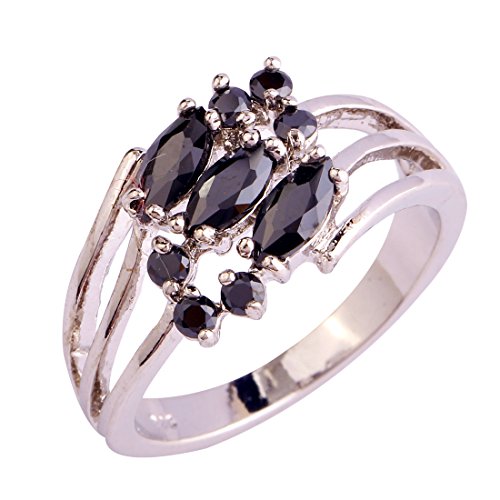 Women's 925 Sterling Silver Plated Simulated Black Spinel Split Shank Band Promise Ring
