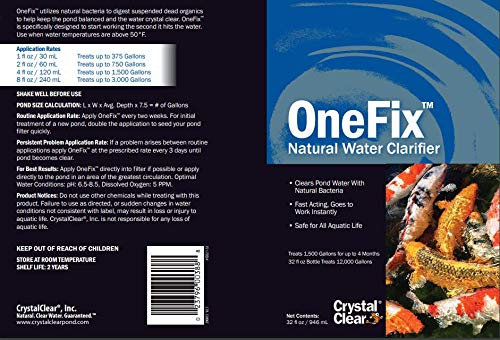 Crystalclear Onefix - Natural Water Clarifier - 32 Ounces Treats Up To 12,000 Gallons #TOP1
