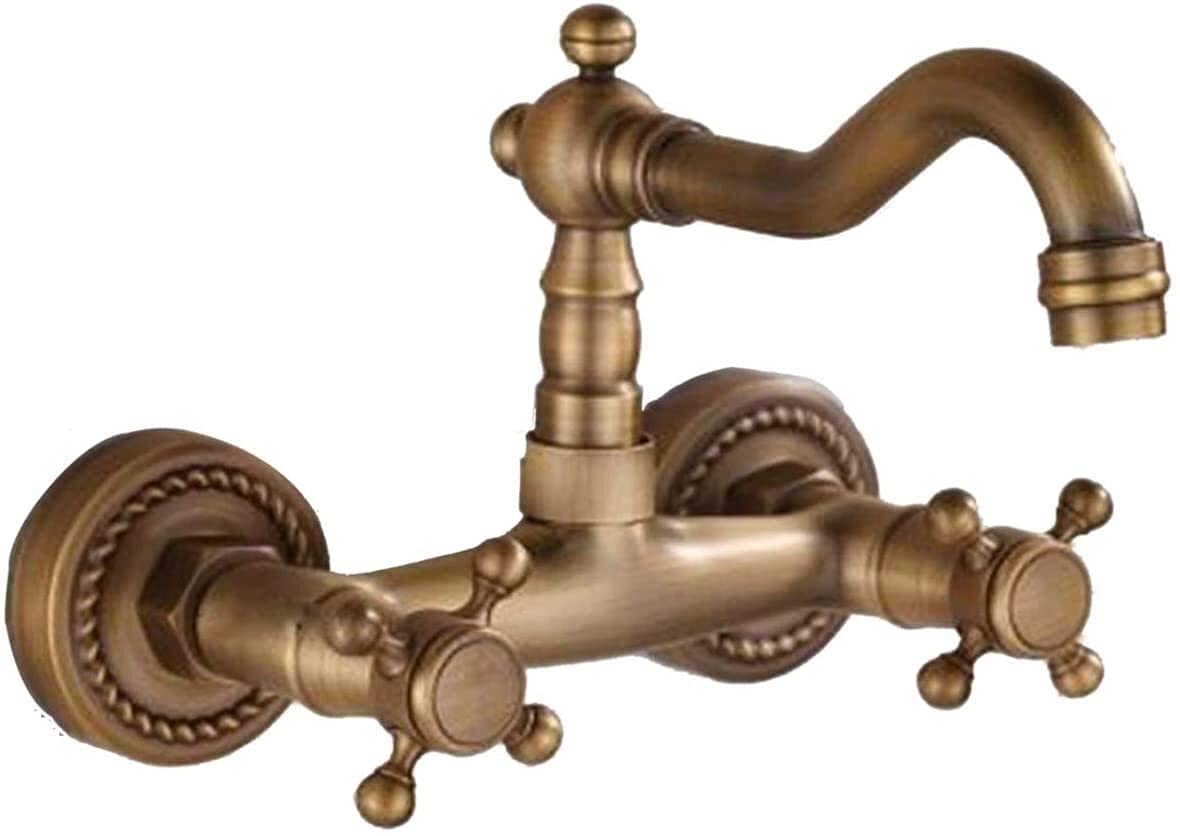 Rubinetti,Stile Europeo Bagno Minimalista Decorazione della Casa Rubinetto da Cucina in Rame Antico Il Muro può Ruotare Il Rubinetto del Lavello della Cucina Acqua Calda E Fria/E Comfortable