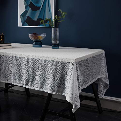 Nappe rectangulaire gaze jacquard blanc 140x300cm pour table - 4