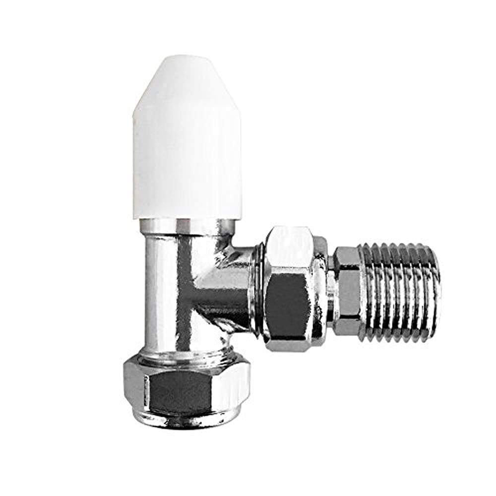 Válvula de radiador de diseñador con toallero en ángulo termostático de 15 mm x ½ Grifos de calefacción Central con válvula en ángulo con Protector de detención Libre Blanco y Cromo