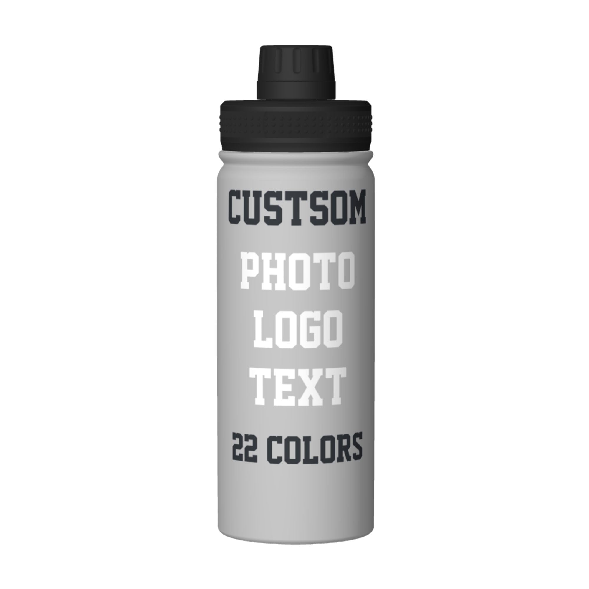 Personalised Water Bottles with Name/Photo for Kids Adults, Custom Stainless Steel Insulated Drink Bottle with Picture Text for Women Mens, Large Capacity Sports Bottle for Hiking Travel, Silver