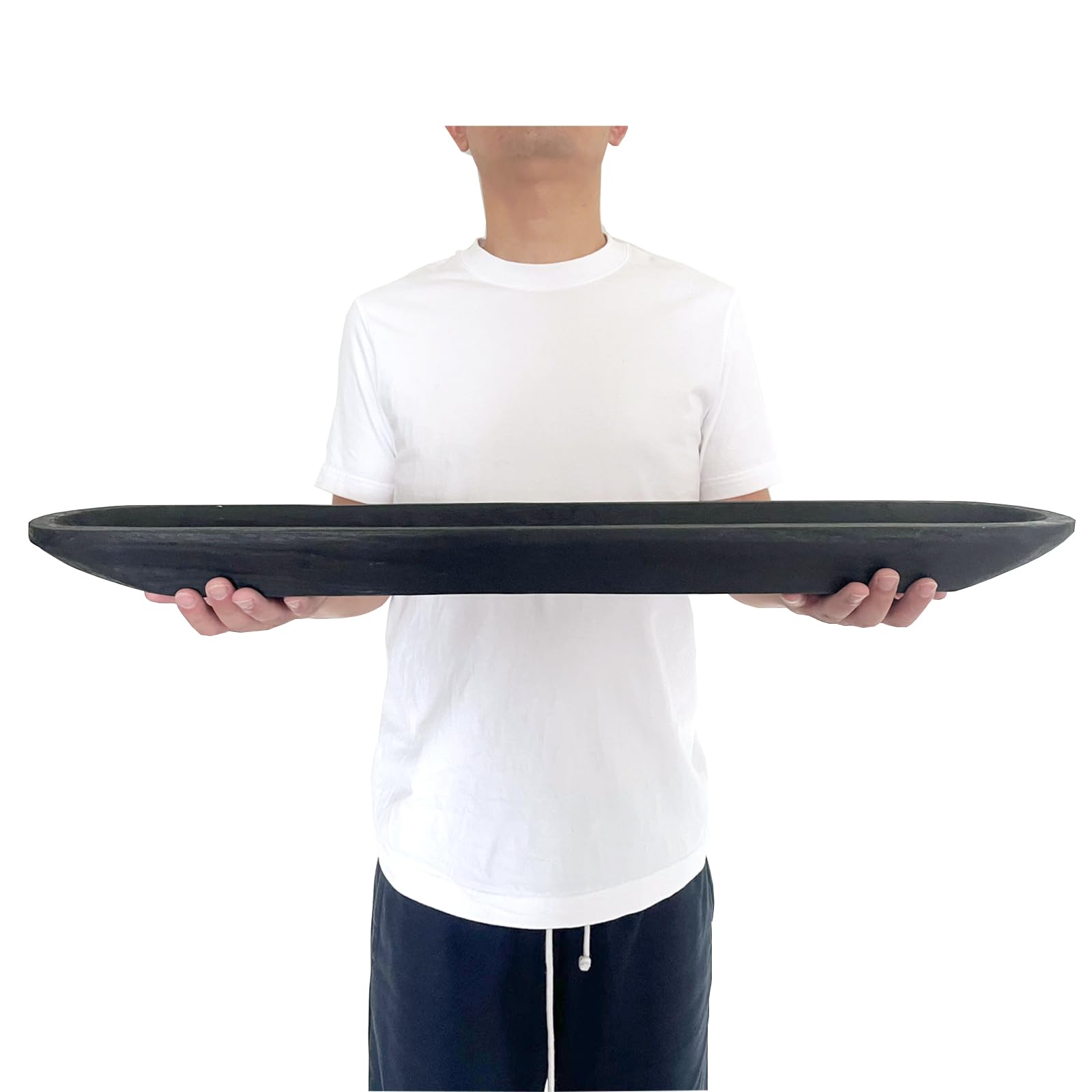 Wooden Dough Bowl Decor, Vintage Wooden Bowl Hand Carved Home Decor for Dining Table Center, Living Room, Kitchen Decor. (30inch black)