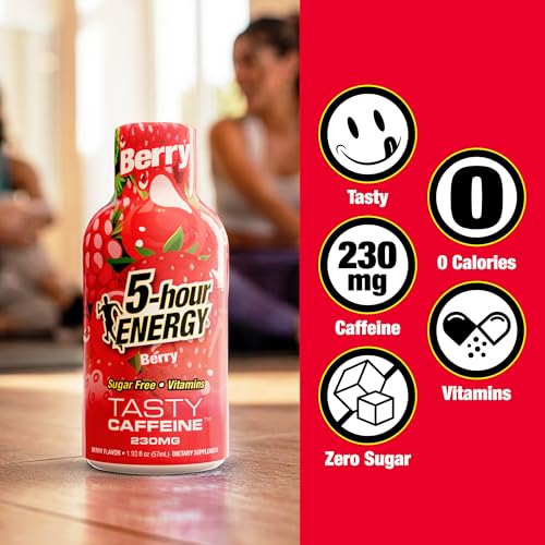 Image of 5-hour ENERGY BERRY Flavor, 20 Count, 1.93 Fl Oz Energy Shot, Extra Strength, Amino Acids, B Vitamins, Sugar Free and Zero Calories
