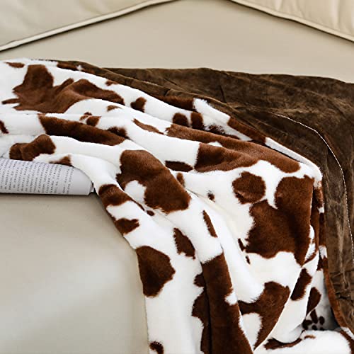 Sucses Brown Cow Print Blanket Soft Fleece Cozy Cow Blankets For Kids Boys Girls Fluffy Furry Cowhide Throw Blanket For Couch Sofa Bed, Brown White/51 X63 #TOP3