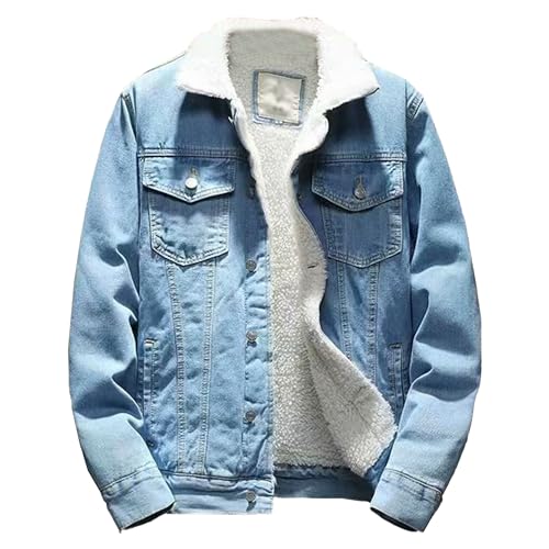 Maiyifu-GJ Men's Sherpa Fleece Lined Denim Jacket Thickened Warm Winter Trucker Coats Button Down Cowboy Jean Jacket