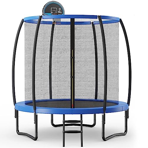 GYMAX Trampolín φ244 cm con Canasta y Red de Seguridad