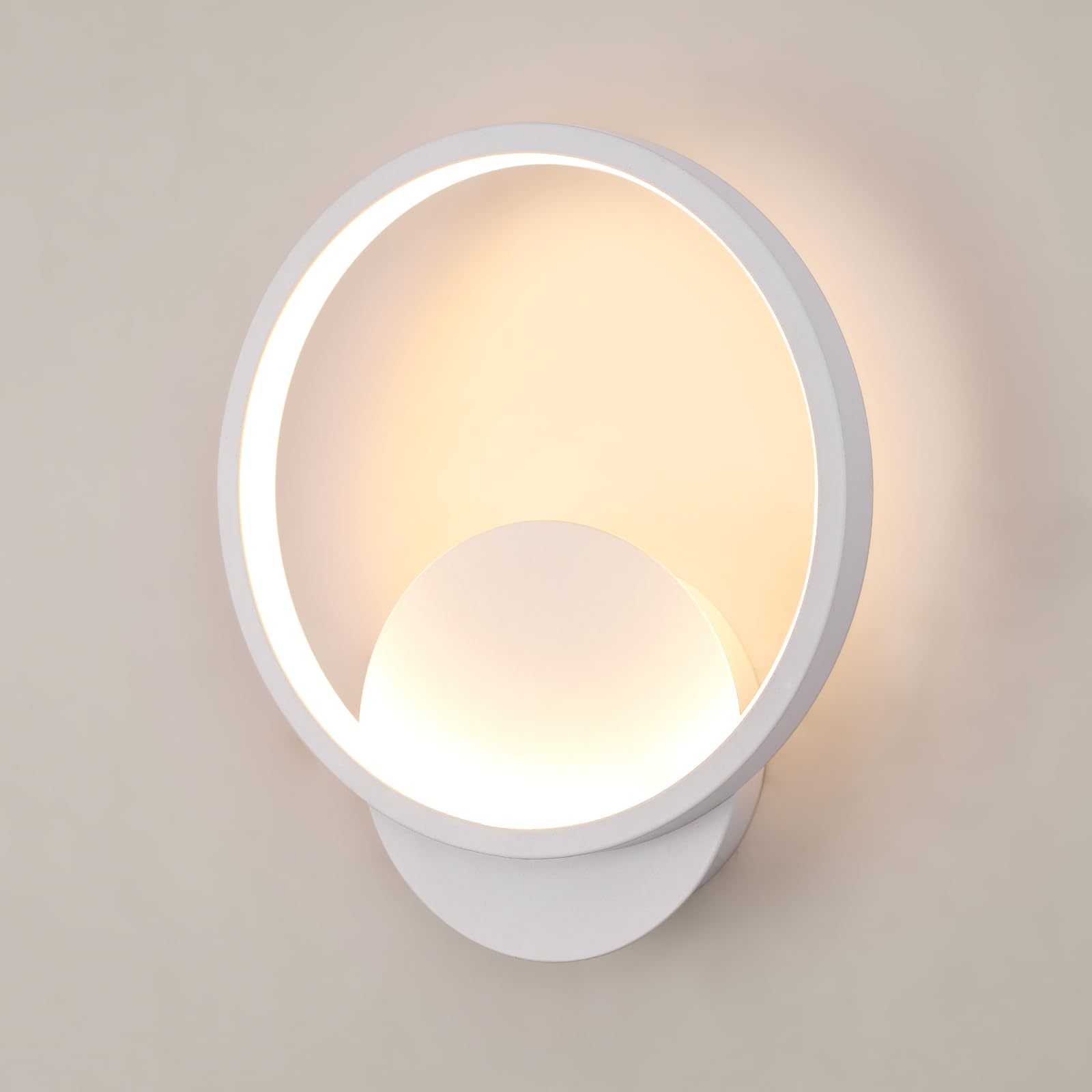 Toolight LED Wall Lights Indoor, 12W 1350LM Modern Wall Light Round, Aluminium Wall Sconce 3000K Warm White for Bedroom Hallway Living Room Dining Room Staircase Ø20cm, White