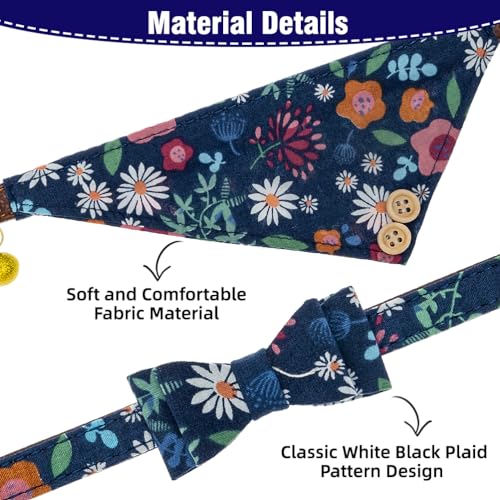 Image of EXPAWLORER Dog Collar and Leash Set - Classic Plaid Dog Bow Tie and Dog Bandana Collar with Bell, Dog Leash Tangle Free, Adjustable Collars for Small Medium Dogs, Holiday Ideal Gift, Flower SM
