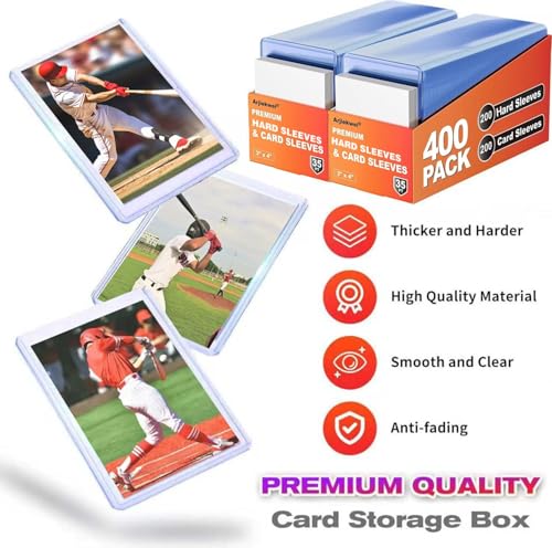 Image of 600 Pack Card Sleeves Hard Plastic, Arjiekwei 3 inchX 4 inch Baseball Cards Protectors Plastic, Premium Card Holder for Trading Sports Baseball Football Game Cards (300 Hard + 300 Soft)