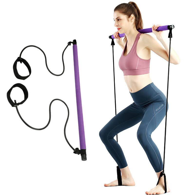 WnewTools Portable Pilates Bar Kit + Resistance Band Adjustable Exercise Stick Toning Home Gym Workout Equipment