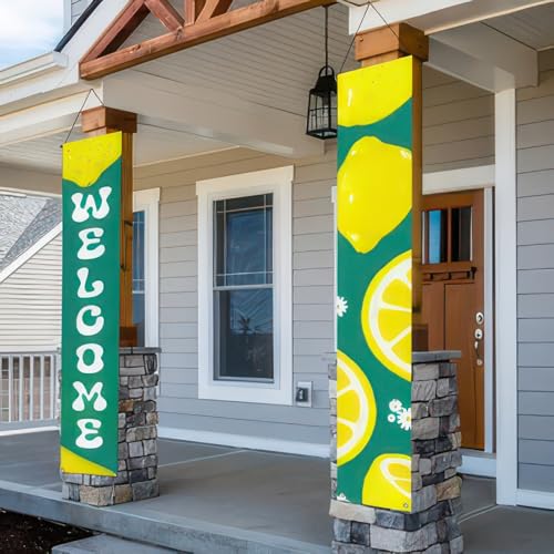 Image of BlissYard 2pcs Welcome Summer Door Banner Lemon Porch Banners Sign Sweet Daisy Summer Sunshine Front Door Hanging Decor Banner for Seasonal Home Hawaii Tropical Party Outdoor Decorations