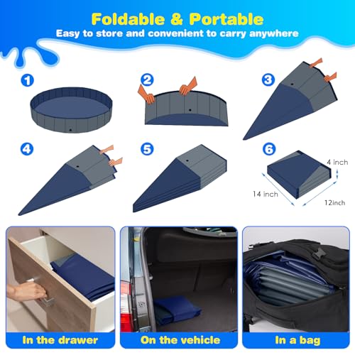 Image of Jecoo Dog Pool for Large Dogs Kiddie Pool Hard Plastic Foldable Dog Bathing Tub Portable Outside Kids Swimming for Pets and Dogs Outdoor Backyard