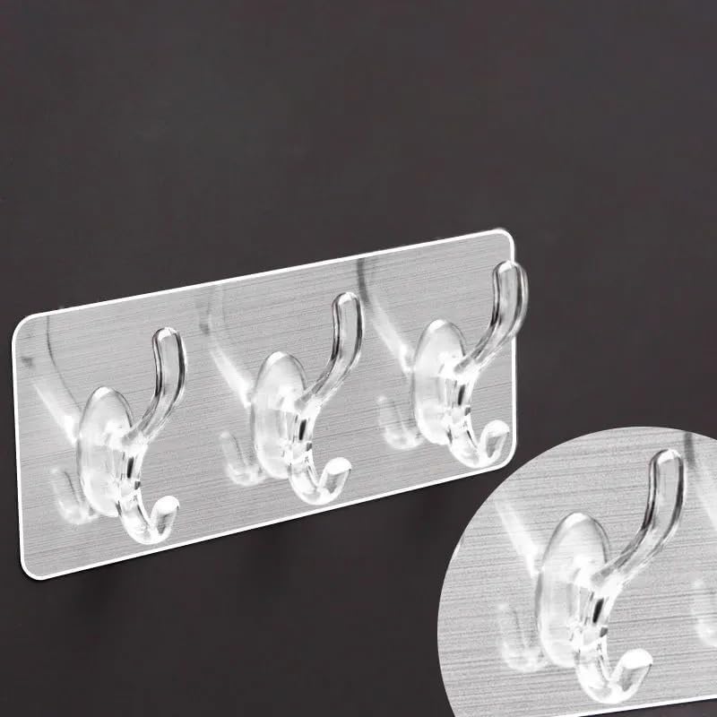 Image of 2 PCS Strong Adhesive Wall Stick Hook 3 in 1 Row Hooks Without Drilling Waterproof Oilproof Seamless Invisible Multifunctional Wall Hanger for Kitchen Bathroom Home