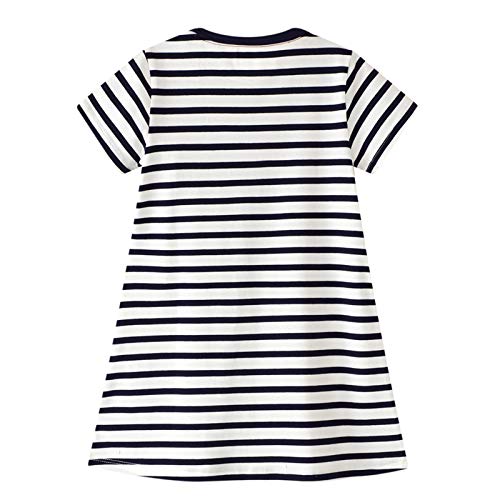 Image of Girls Cotton Long Sleeve Casual Cartoon Appliques Striped Jersey Dresses