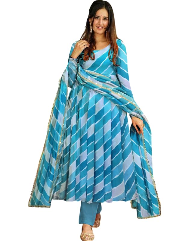 Stylish Striped Anarkali Kurta Set with Dupatta | Elegant Festive & Casual Wear for Women | Comfortable Rayon Fabric Design No K_T_Leriya-picture-31