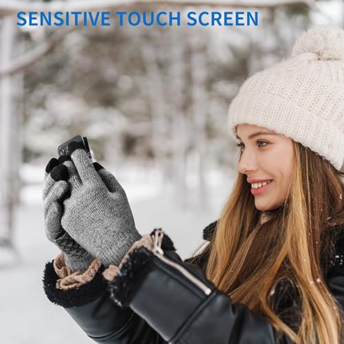2 Pairs Silicone Print Knit Gloves for Men Women Cold Weather Winter Rides - image 6