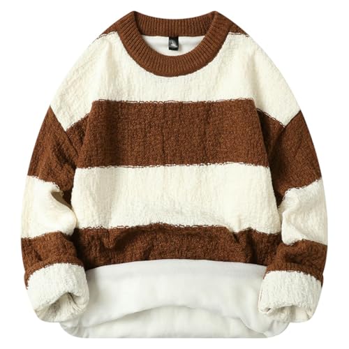 Pull en tricot pour homme à col rond et rayures épaisses pour l'hiver