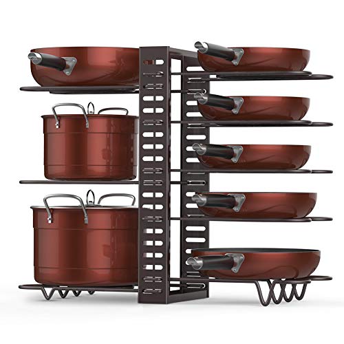 Pan Rack Organizer Adjustable, Heavy Duty 8 Tiers Cookware Bakeware Rack Holder Kitchen