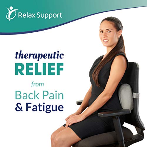Relax Support RS11-X Lumbar Support Pillow - Medium Firm Memory Foam Office Chair Back Support - Promotes Spinal Alignment & Better Posture - Non-Slip Strap, Washable Cover - Fits Wheelchair, Recliner