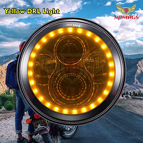 Image of Miwings 6 LED Projector Headlight with Dual Color DRL Full Ring For Mahindra Thar /Jeep /Royal Enfield Bike Models, 7 Inch, White and Amber