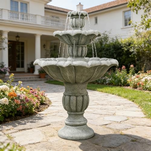 Image of Naturefalls 39.5 inch Water Fountain Outdoor - Large Waterfall Fountain Outside, 3-Tiers Cascading, Fiber Reinforced Concrete, Indoor and Outdoor Fountain for Garden, Patio, Backyard, Lawn, Yard Decor