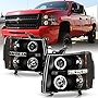 ACANII - For 2007-2013 Chevy Silverado 1500 2500 3500 Black LED Halo Projector Headlights Headlamps Assembly Left+Right