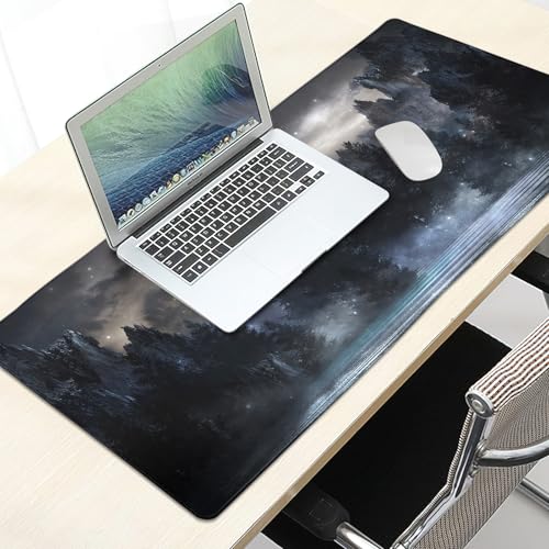 Image of Kawani Forest Extra Large Black Gaming Mouse Pad Non-Slip Rubber Giant Mountain Mousepad 31.5x11.8in with Stitched Edge Waterproof Keyboard Pads Computer Desk Laptop Mat for Work Game Office Home