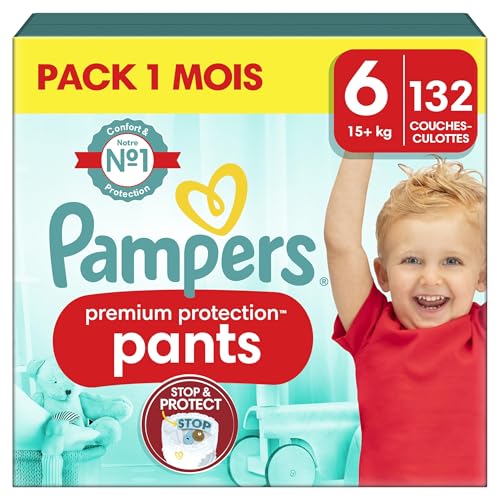 Pampers Pannolini per bambini, taglia 6 (15 kg+), protezione premium, extra large con borsa di protezione e blocco, confezione mensile, 132 pannolini