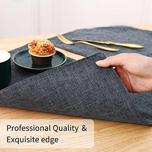 Homaxy Cotton Linen Placemats For Dining Table Set Of 4, Heat Resistant Washable Table Mats, Easy To Clean Place Mats, 13" X 19", Charcoal Gray #TOP4