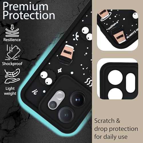 Image of DARKFIT Back Case Cover Compatible for Vivo V60 5G | Cute Fun Cartoon 3D Ball | Coffee Silicone Case | Case Cover with Camera & Body Protection | Shock Proof | for Vivo V60 5G | Color Black