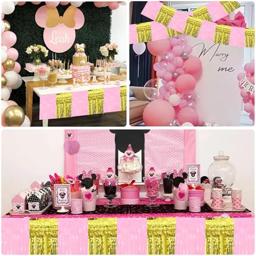 Image of BEISHIDA 3 Packs Metallic Foil Fringe Garland Macaron Pink Gold Wall Hanging Tinsel Fringe Banners for Car Floats Bridal Shower Wedding Birthday Graduation Holiday Party Decoration(30 Feet)