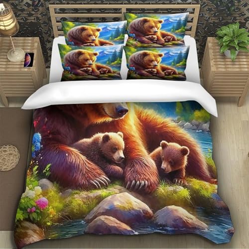 Parure de lit ours brun 140x200 microfibre avec taie d'oreiller