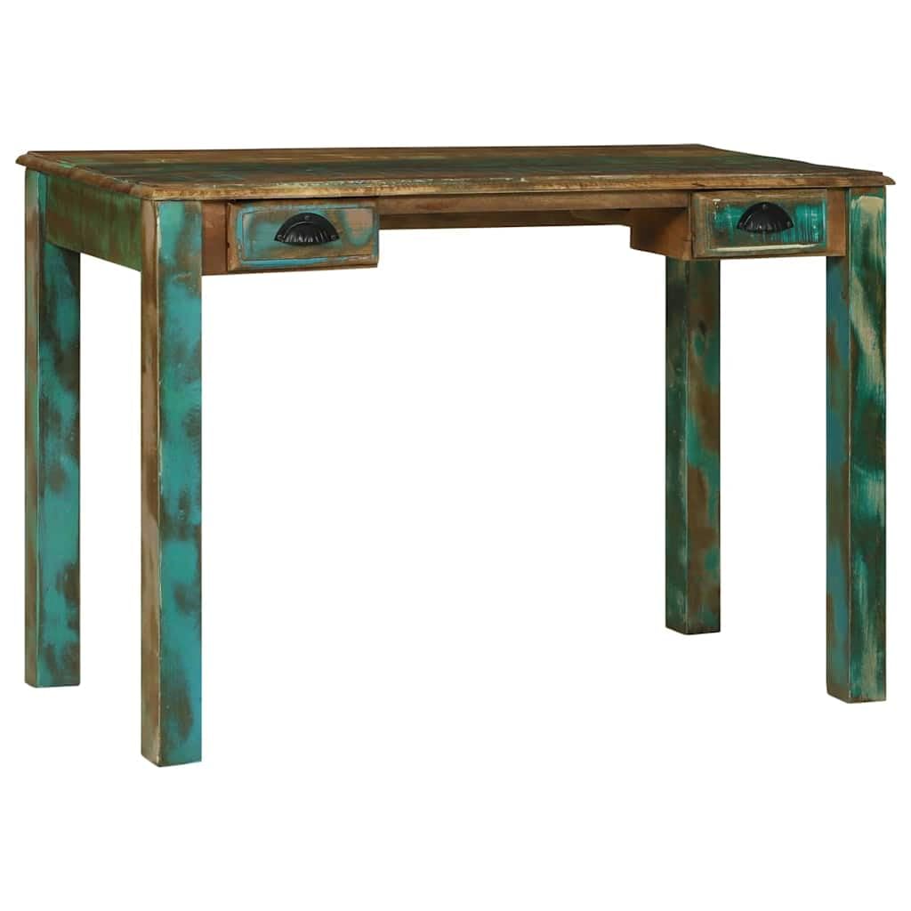 Escritorio rústico marrón de madera maciza reciclada, 112 x 55 x 76 cm, con 2 cajones, duradero escritorio para ordenador para oficina en casa, estudio, almacenamiento práctico