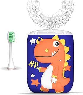 Kids Toothbrush Electric, U Shaped Ultrasonic Automatic Toothbrush with 2 Brush Heads, Six Cleaning Modes, Cartoon Modeling Design for Kids, Special for Birthday Gift