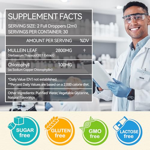 Königskerzentropfen für die Lunge, Königskerzenblattextrakt für die Lunge, Königskerzentropfen mit Chlorophyll Flüssigkeit, Königskerzenblatt-Flüssigkeitstropfen, Atemunterstützung und