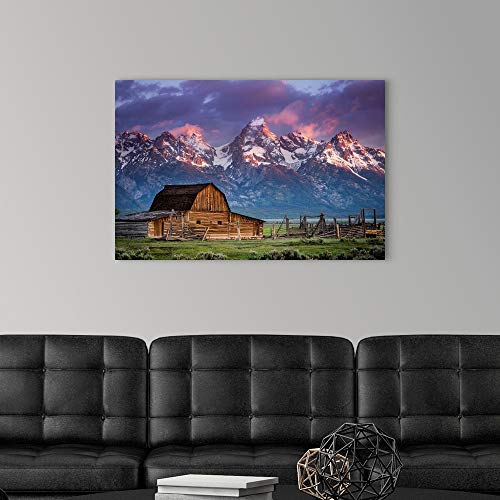 Sun Rises Over Mormon Barn, Grand Teton Canvas Wall Art Print, Barn Artwork #TOP3