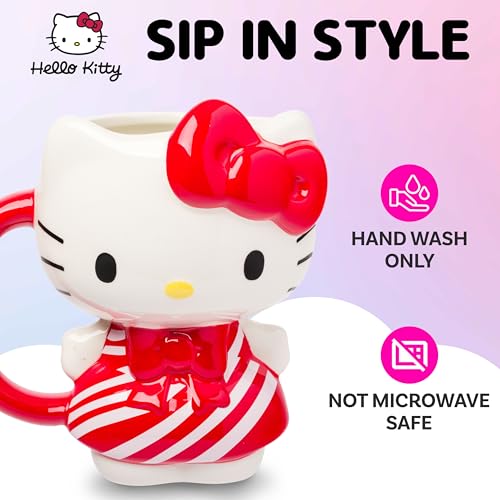 Image of Silver Buffalo Sanrio Hello Kitty Candy Cane Dress, 3D Sculpted Mug, 20oz