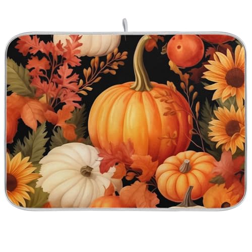 Viio G322634173P523C558S1113 Microfiber Dish Drying Mat For Kitchen Counter 16"X 18 Inch Fall Pumpkin Thanksgiving Absorbent Dish Draining Mat Small 21341599