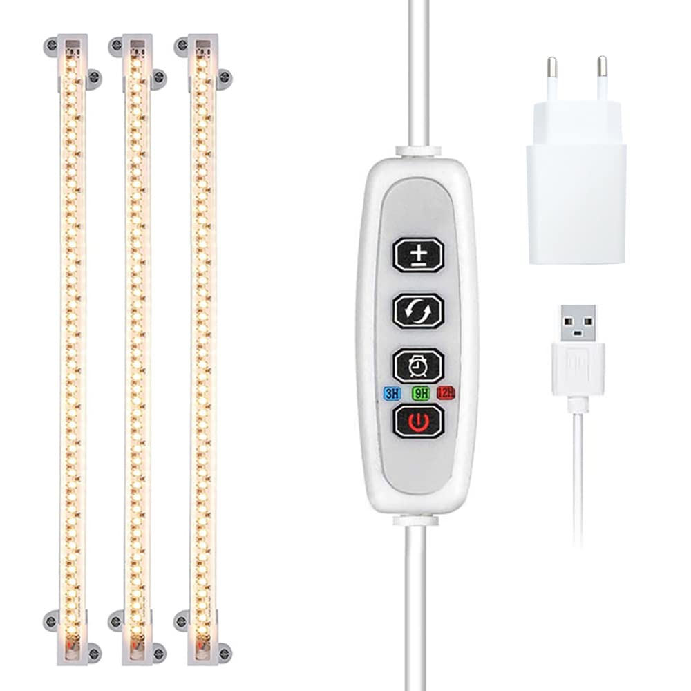 TopHomer Bandes lumineuses de croissance pour plantes imperméables, lumière chaude LED avec minuterie de 3/9/12 h, 9 niveaux d'intensité variable, lampe pour plantes d'intérieur, serre, 3 tubes