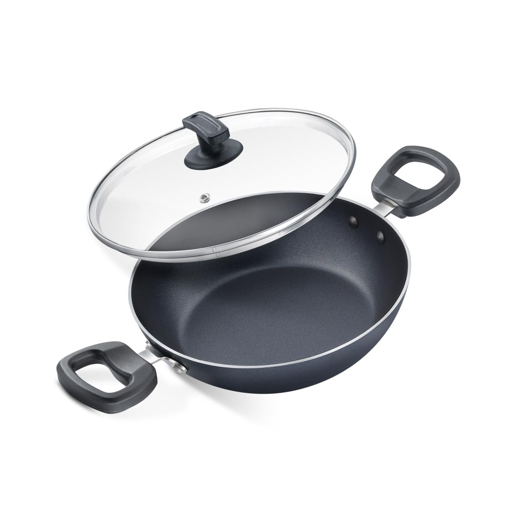 Judge by Prestige 24Cm (2.3L) Everyday Non-Stick Kadhai with Glass Lid | Low Oil Cooking | Easy to Clean | Cool Touch Handles, Black