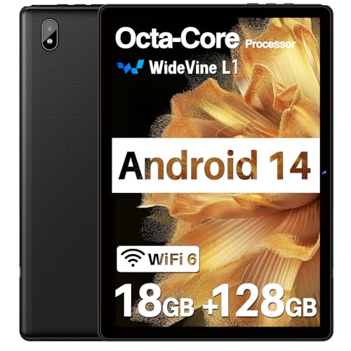 Image of DMOAO 2025 Tablet Android 14 Tablets with 128GB ROM+18GB RAM, 1TB Expand, Powerful Octa-Core, WiFi 6, BT5.0, 6000mAh, Widevine L1, Black