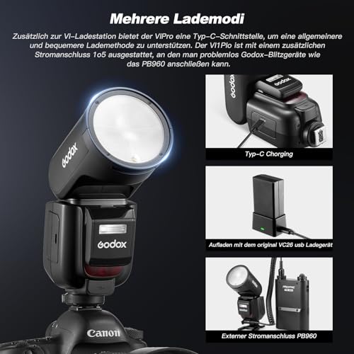 Ficha técnica Godox V1Pro C Flash TTL Cabezal Redondo Speedlite 76Ws HSS 1/8000s 2980mAh Batería de Litio LED Lámpara de Modelado Flash Externo V1-C 2024 SU-1 M TTL Modo Flash para Canon - Fernando Cortés