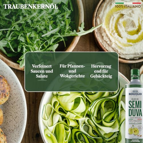 Traubenkernöl Kaltgepresst 100% Italienische - Benvolio 1938 750 ml - Reich an Vitamin E und Omega 6 Metallflasche Grapeseed Oil Cooking Oil Frittierfett Flüssig