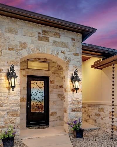 Image of Outdoor Wall Sconce, HWH 23'' Large Exterior Wall Lights with Seeded Glass, Wall Lamp Waterproof Antique Wall Lantern for Porch Patio Garage Entryway, 5HW90B-M BK