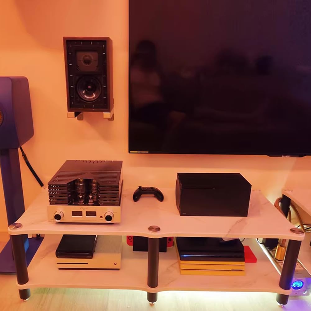 Nowoczesny stojak na sprzęt audio-wideo, otwarta szafka stereo z odtwarzaczem winylowym, pogrubione stalowe nogi, komponenty audio-wideo do telewizorów i urządzeń AV,1layer white