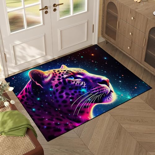 Galaxy Leopard Rug Fierce Panther Head Area Rugs for Boys Kids Bedroom Living Room Gameroom Girls Glitter Carpet Floor Mat Throw Rugs 63 in x 31 in Galaxy 7 2'7" x 5'3" (Rectangular)