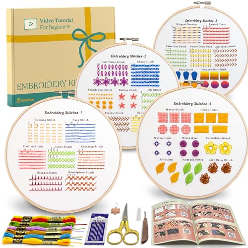 Bradove Classic Embroidery Stitches Practice Kit, Embroidery Kit for Beginners, Beginner Embroidery Kit for Adults, Hand Embroidery Kit for Kids, Stitches Kit