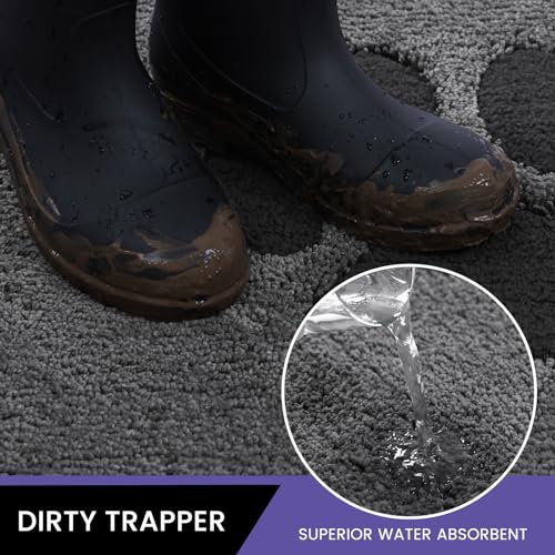 Oiilores Schmutzfangmatte für den Innenbereich, 60 x 90 cm, rutschfest, waschbar, Fußmatten für den Eingangsbereich, super saugfähige Hundematten für schlammige Pfoten, Grau